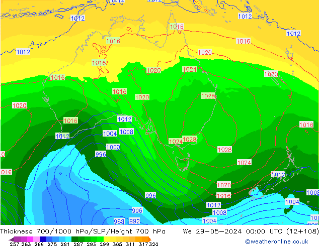 Thck 700-1000 hPa ECMWF We 29.05.2024 00 UTC