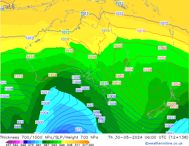 Schichtdicke 700-1000 hPa ECMWF Do 30.05.2024 06 UTC