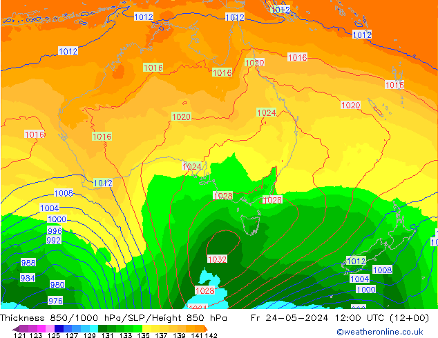 Thck 850-1000 гПа ECMWF пт 24.05.2024 12 UTC