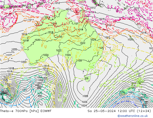 Theta-e 700hPa ECMWF so. 25.05.2024 12 UTC