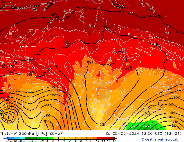 Theta-W 850hPa ECMWF so. 25.05.2024 12 UTC