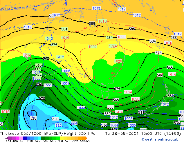 Thck 500-1000hPa ECMWF wto. 28.05.2024 15 UTC