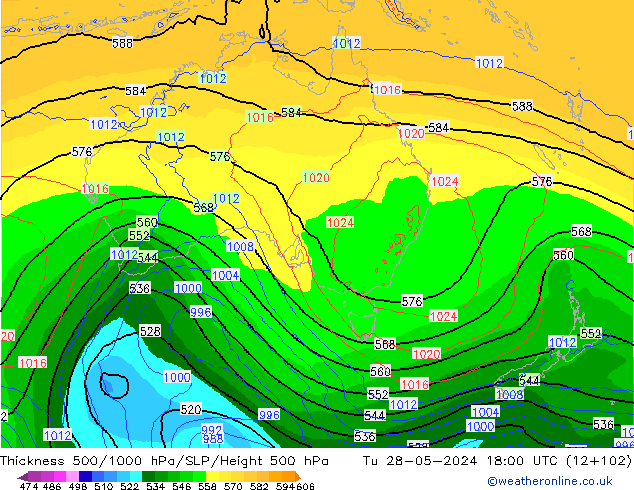 Thck 500-1000hPa ECMWF Út 28.05.2024 18 UTC