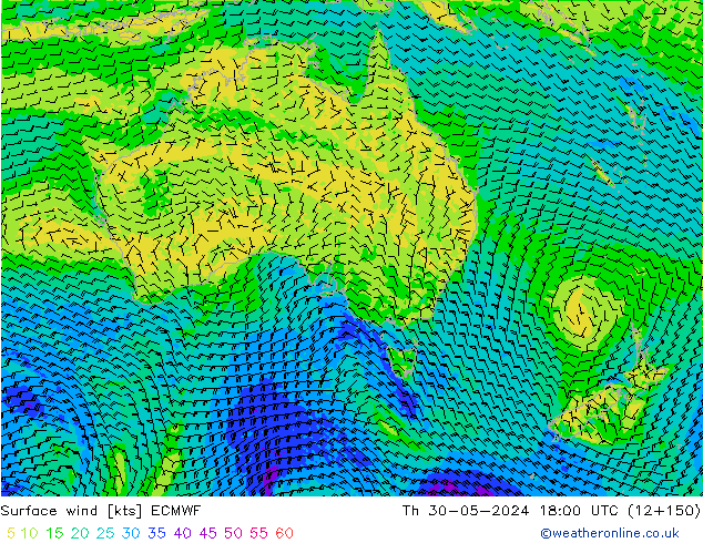 Viento 10 m ECMWF jue 30.05.2024 18 UTC