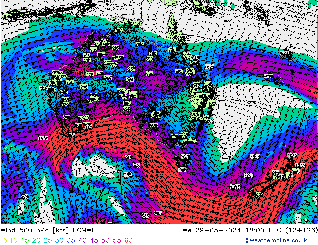 Wind 500 hPa ECMWF We 29.05.2024 18 UTC