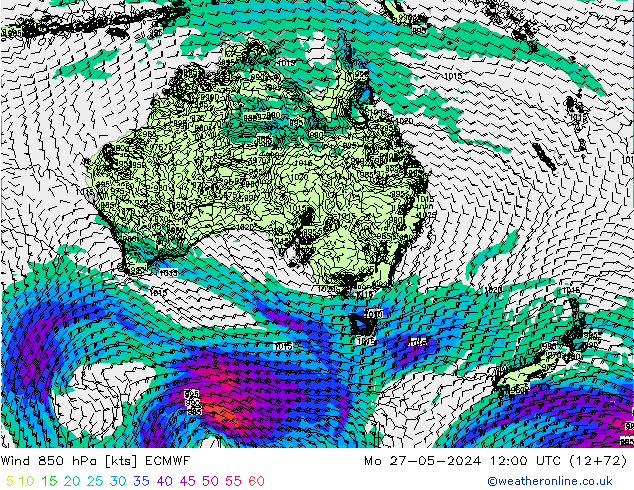 Wind 850 hPa ECMWF Mo 27.05.2024 12 UTC