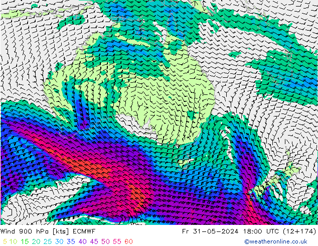 Wind 900 hPa ECMWF Pá 31.05.2024 18 UTC