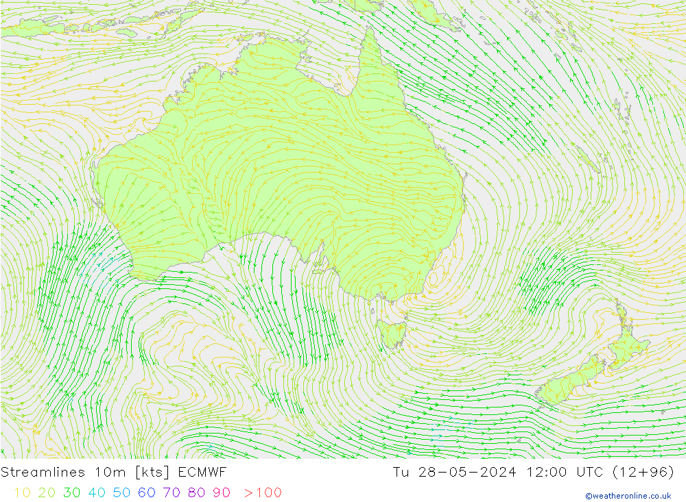 Stroomlijn 10m ECMWF di 28.05.2024 12 UTC