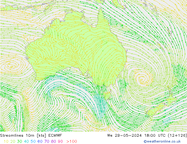 Streamlines 10m ECMWF We 29.05.2024 18 UTC