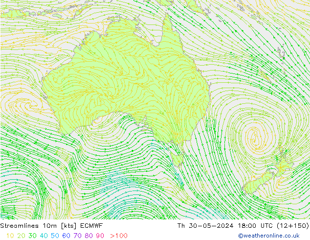 Línea de corriente 10m ECMWF jue 30.05.2024 18 UTC