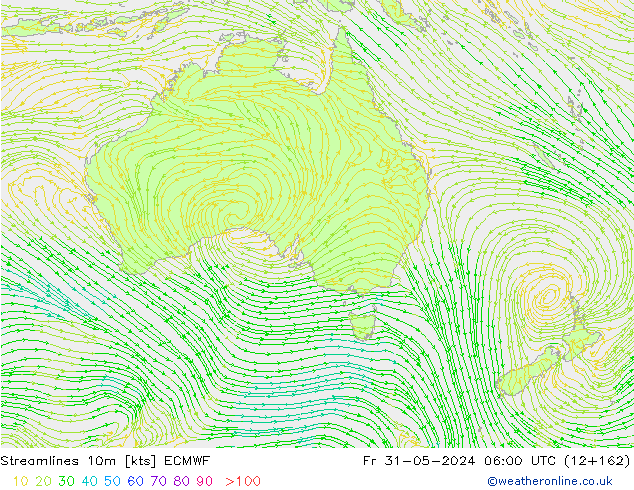 Streamlines 10m ECMWF Pá 31.05.2024 06 UTC