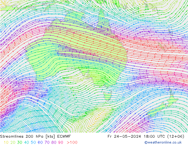 Streamlines 200 hPa ECMWF Fr 24.05.2024 18 UTC