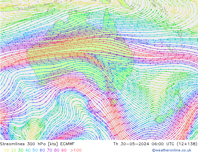 Linia prądu 300 hPa ECMWF czw. 30.05.2024 06 UTC