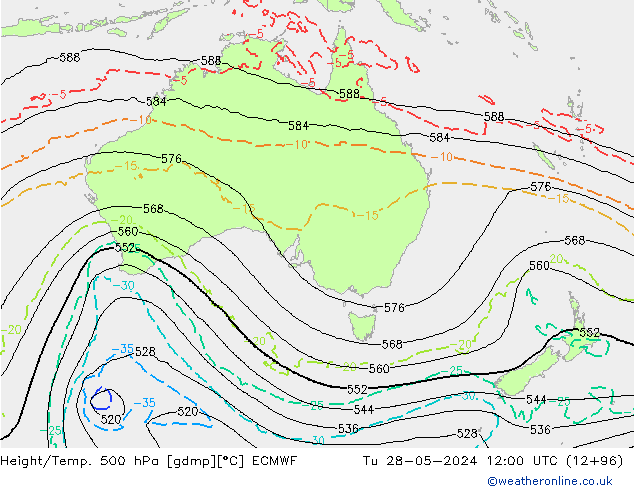 Z500/Rain (+SLP)/Z850 ECMWF Ter 28.05.2024 12 UTC