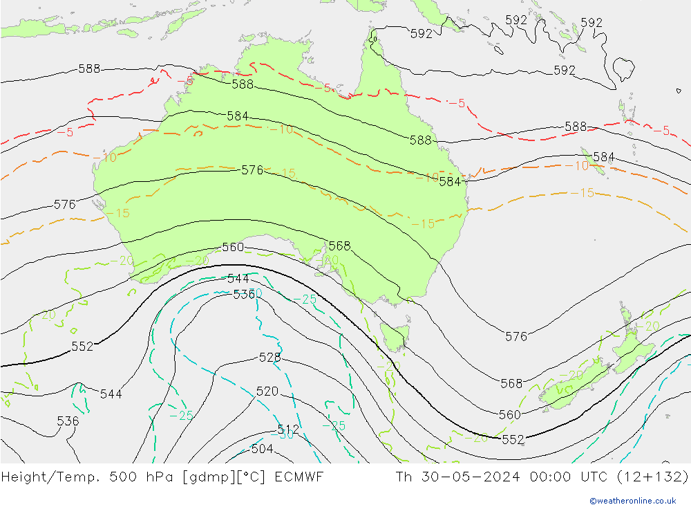 Yükseklik/Sıc. 500 hPa ECMWF Per 30.05.2024 00 UTC