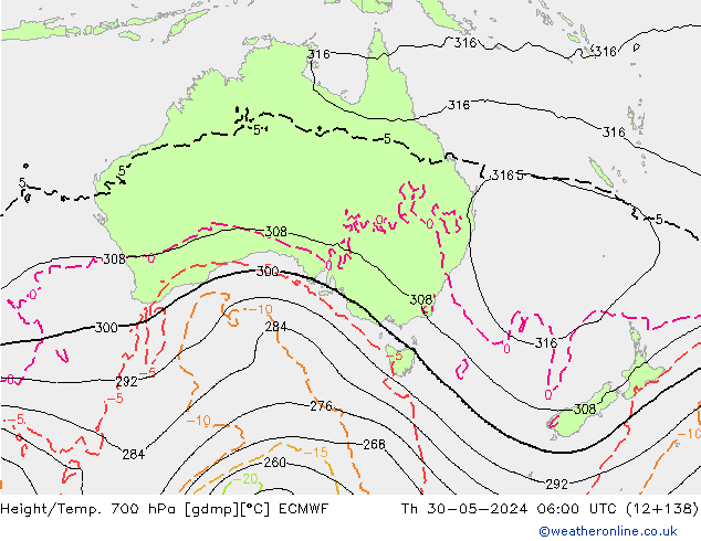 Height/Temp. 700 hPa ECMWF czw. 30.05.2024 06 UTC