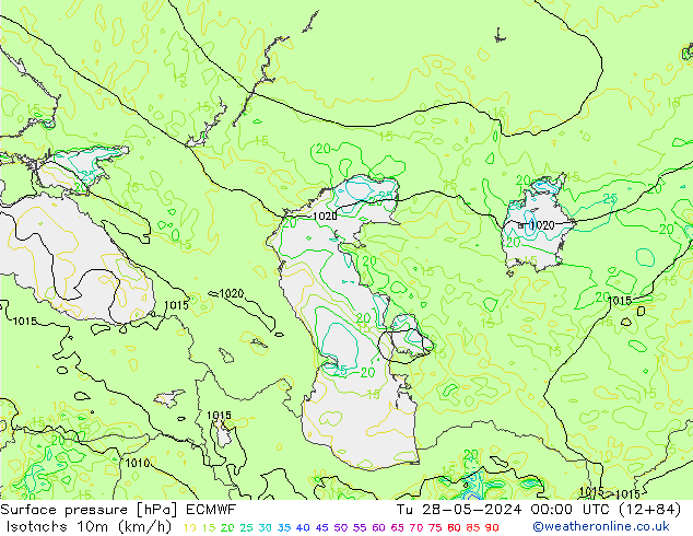 Isotachs (kph) ECMWF Ter 28.05.2024 00 UTC