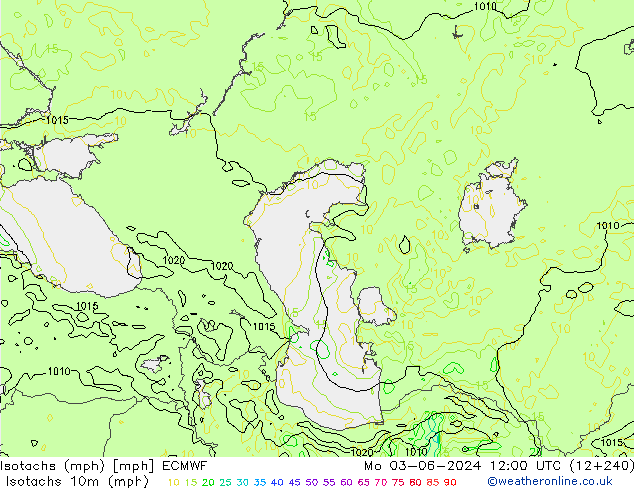 Isotachen (mph) ECMWF ma 03.06.2024 12 UTC