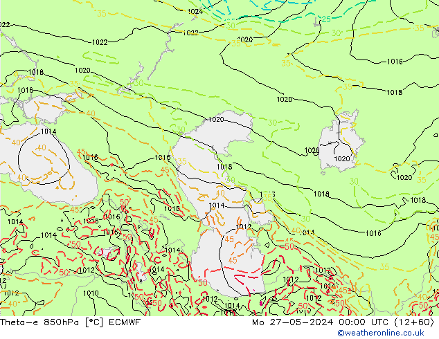 Theta-e 850hPa ECMWF lun 27.05.2024 00 UTC