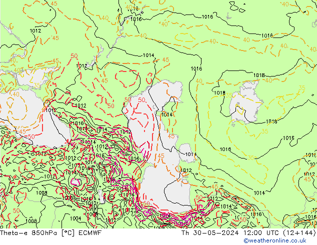 Theta-e 850hPa ECMWF Th 30.05.2024 12 UTC