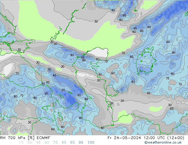 RH 700 hPa ECMWF Pá 24.05.2024 12 UTC