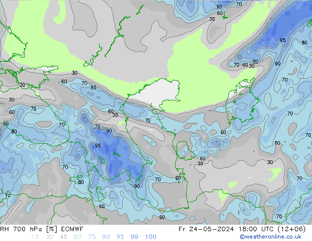 Humidité rel. 700 hPa ECMWF ven 24.05.2024 18 UTC