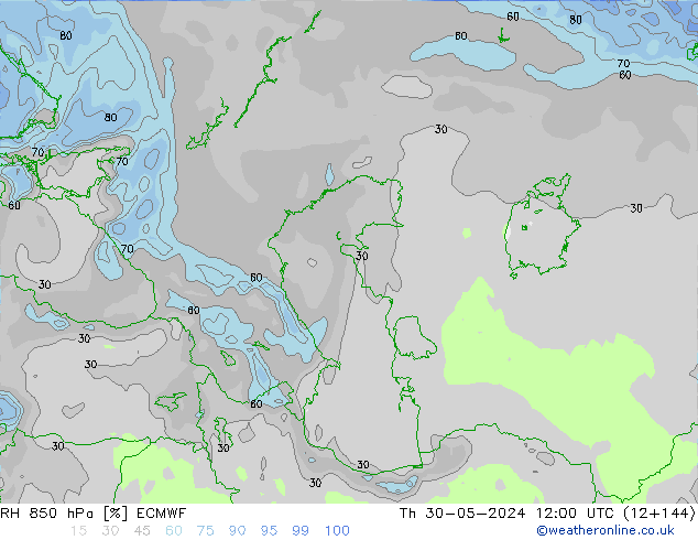 RH 850 hPa ECMWF Th 30.05.2024 12 UTC