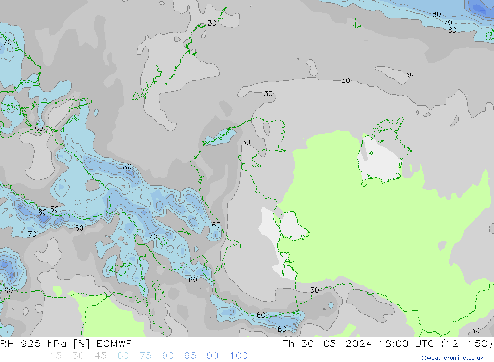 925 hPa Nispi Nem ECMWF Per 30.05.2024 18 UTC