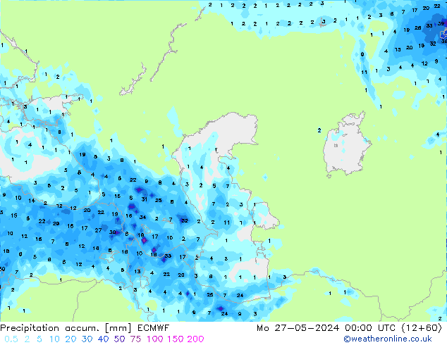 Précipitation accum. ECMWF lun 27.05.2024 00 UTC