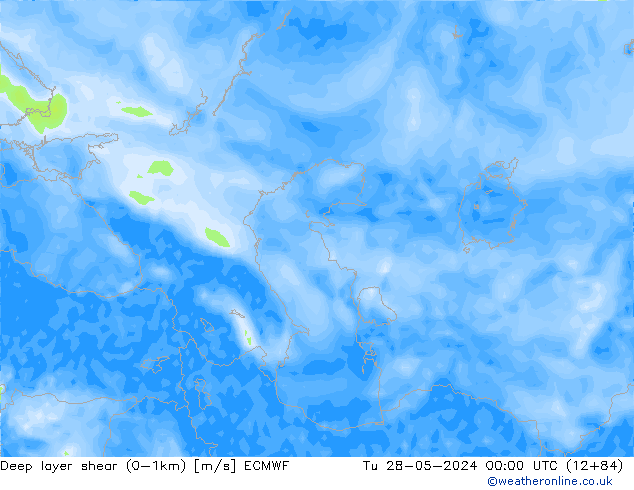 Deep layer shear (0-1km) ECMWF Di 28.05.2024 00 UTC