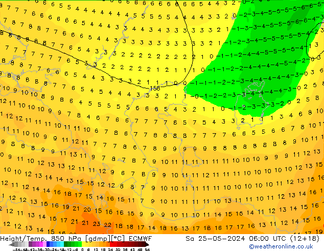 Géop./Temp. 850 hPa ECMWF sam 25.05.2024 06 UTC