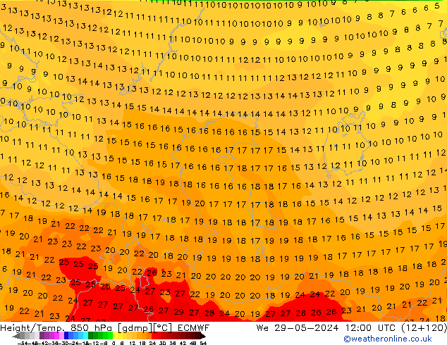 Z500/Rain (+SLP)/Z850 ECMWF  29.05.2024 12 UTC