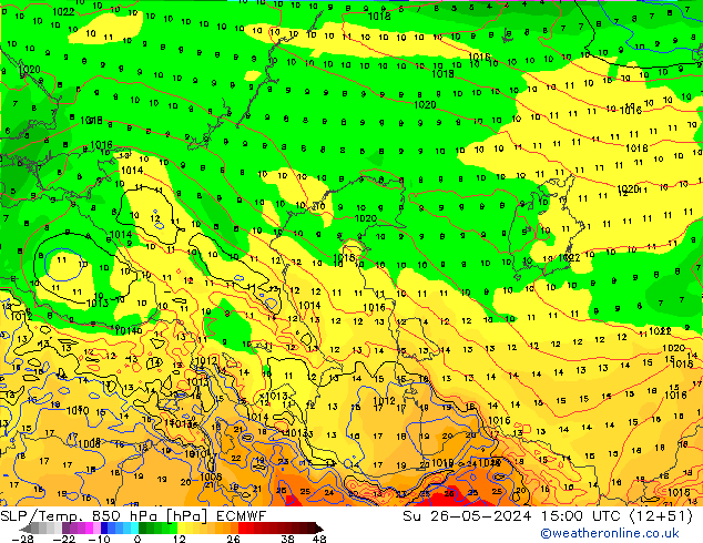 SLP/Temp. 850 hPa ECMWF dom 26.05.2024 15 UTC