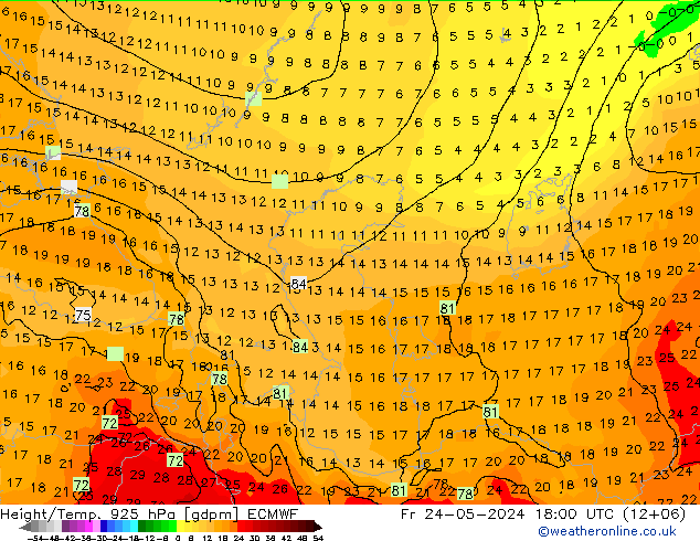 Height/Temp. 925 гПа ECMWF пт 24.05.2024 18 UTC