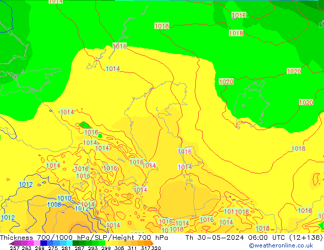 700-1000 hPa Kalınlığı ECMWF Per 30.05.2024 06 UTC