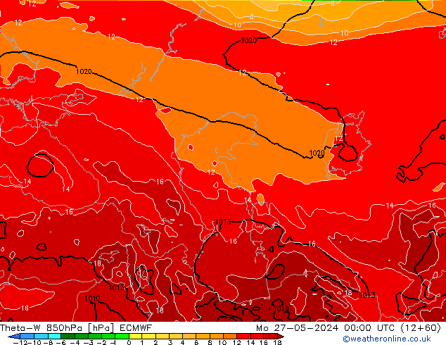 Theta-W 850hPa ECMWF Mo 27.05.2024 00 UTC