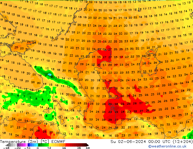 température (2m) ECMWF dim 02.06.2024 00 UTC