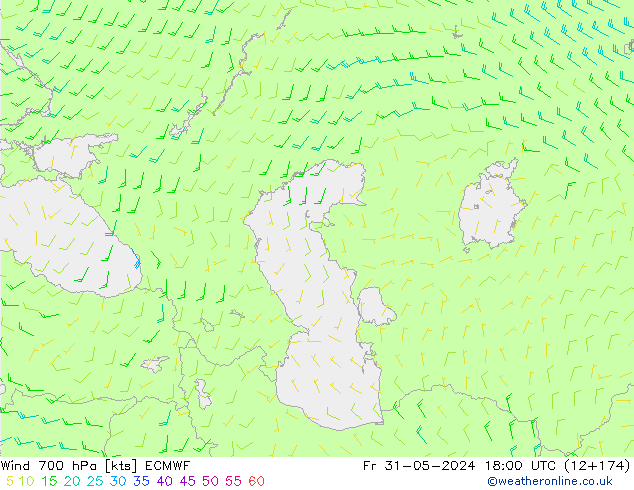 ветер 700 гПа ECMWF пт 31.05.2024 18 UTC