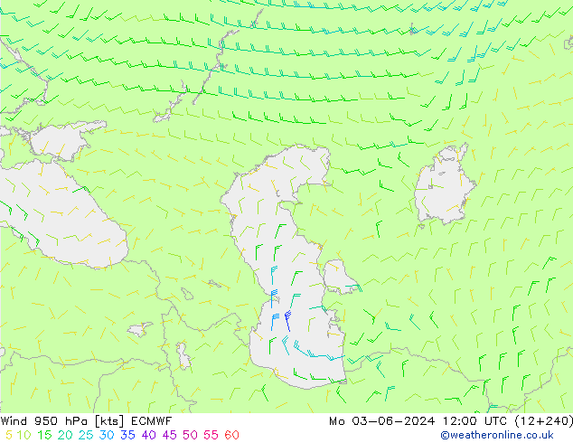 wiatr 950 hPa ECMWF pon. 03.06.2024 12 UTC