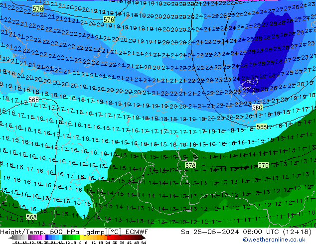 Height/Temp. 500 hPa ECMWF Sáb 25.05.2024 06 UTC