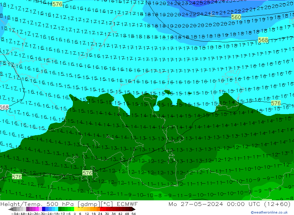 Z500/Rain (+SLP)/Z850 ECMWF Po 27.05.2024 00 UTC