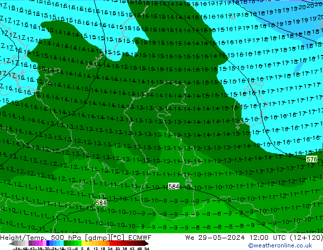 Z500/Yağmur (+YB)/Z850 ECMWF Çar 29.05.2024 12 UTC