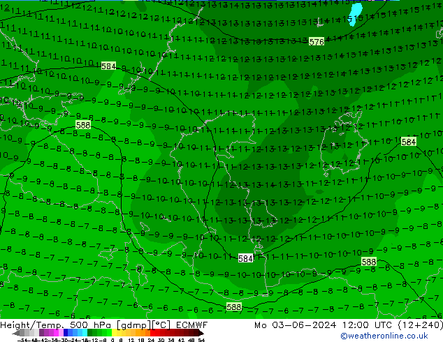 Geop./Temp. 500 hPa ECMWF lun 03.06.2024 12 UTC