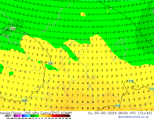 Height/Temp. 700 hPa ECMWF nie. 26.05.2024 06 UTC