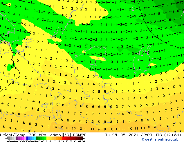 Height/Temp. 700 hPa ECMWF Tu 28.05.2024 00 UTC