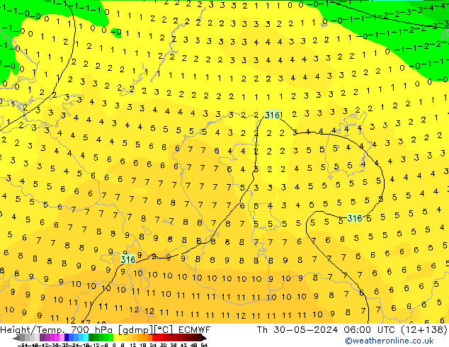 Yükseklik/Sıc. 700 hPa ECMWF Per 30.05.2024 06 UTC