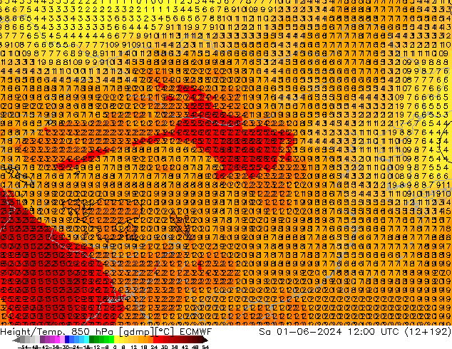 Z500/Rain (+SLP)/Z850 ECMWF 星期六 01.06.2024 12 UTC