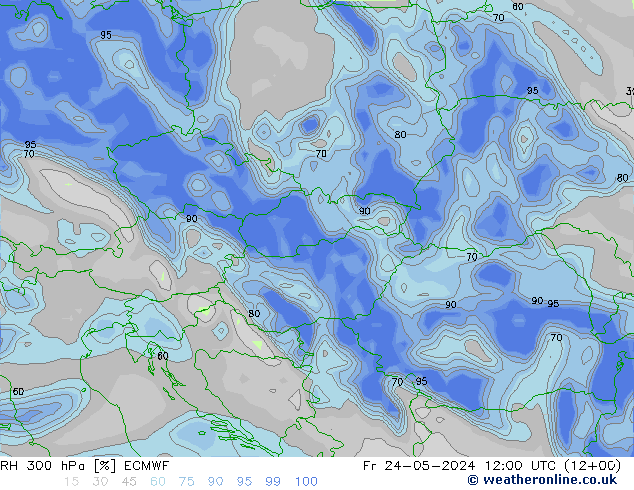 Humedad rel. 300hPa ECMWF vie 24.05.2024 12 UTC