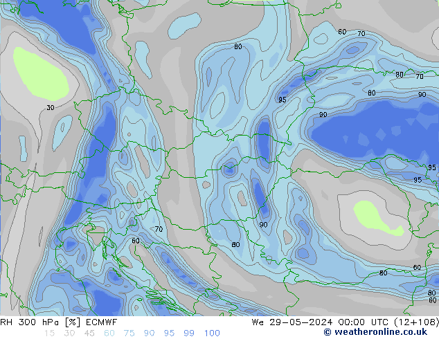 RH 300 гПа ECMWF ср 29.05.2024 00 UTC