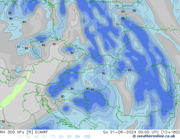 Humidité rel. 300 hPa ECMWF sam 01.06.2024 00 UTC